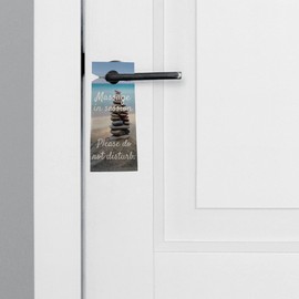 Massage in Session Door Handle Hang Sign | 5 Pack | 3.5 x 8.5" inches Large Door Hang Tag Size | Massage Therapy Supplies | Massage in Session Sign | Beach Design
