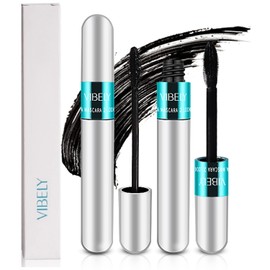 2 in 1 Vibely Mascara 5x Longer Waterproof Lash Cosmetics Natural Lengthening and Thickening Effect No Clumping Superstrong Magic 4d Silk Fiber Mascara Makeup (2 Pack)