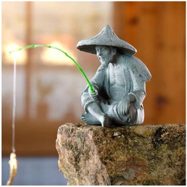 livelyfish Mini Fisherman Statue Old Man Statues Fairy Garden Figurine Sandstone Ornaments Asian Japanese Zen Decoration for Aquarium Fish Tank Pot Decor, C