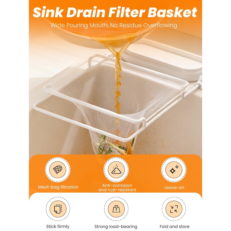 Foldable Sink Strainer with 100 Mesh Bags & Strong Suction