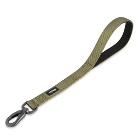 Premium Nylon 18 Inches Short Leash with Soft Neoprene Handle and Strong Clip But Easy to Attach and Removal - Daily Use Walking and Training. (Military Green)