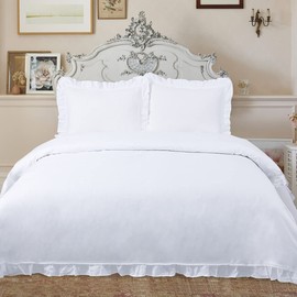 YINFUNG Ruffle Duvet Cover King White Shabby Chic Farmhouse Lace French Country 3 Pieces Duvet Cover Set All Cotton 100 Rustic Elegant Cute Ruffled Edge Bedding Set 104×90
