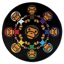 3D Baby Monkey Round Area Rug Colorful Cartoon Monkey Carpet Modern 3D Art Aesthetic Rugs Living Room Bedroom Playroom Non-Slip Decorative Floor Mat 2Ft