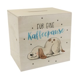 Relaxter Dog Wooden Money Box with Saying "Für eine Kaffeepause Ein buntes Sparschwein für eine Kaffeepause EIN buntes Sparschwein für Hundebesitzer" Motif Cute Money Box Women Relaxation Workplace
