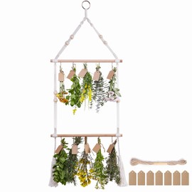 PROTITOUS 2Tier Herb Drying Rack Flower Drying with 25PCS Brown Gift Tags and 32ft Natural Jute Twine herb Dryer,Herb Drying Rack,Hanging Herb Dryer Rack, Ivory