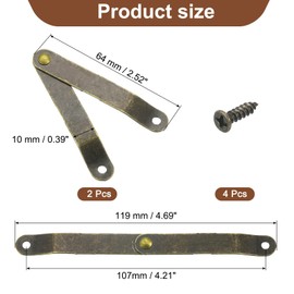 sourcing map 2Pcs 4.69"x0.39" Folding Support Lid Hinges, Lift Up Lid Stay Hinge, 180 Degree Rotatable Metal Retro Hinges with Screws for Wooden Cases Boxes Display Trunk Chest, Bronze