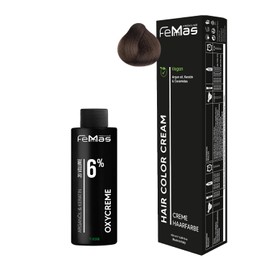Femmas Hair Colour Set Dark Blonde 6 I Hair Colour Cream 100 ml + Oxycream 100 ml 6% I Permanent Hair Colouration + Developer I Gentle & Long-Lasting I Salon Hair Colour for Home