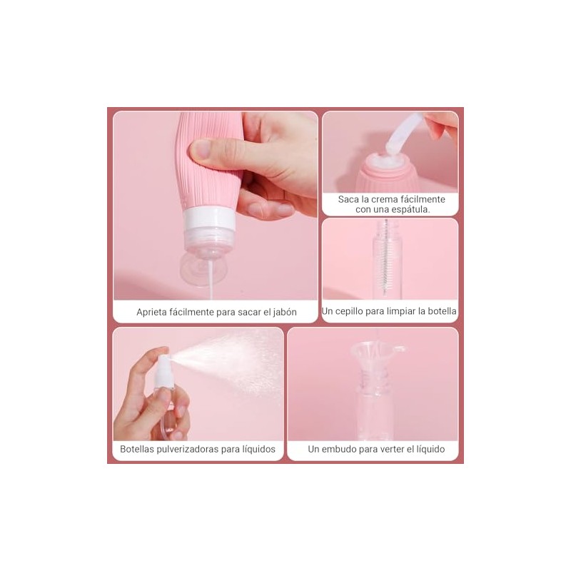 Set 3 Botellas de Viaje Silicona 70ml,Envases Herméticos.