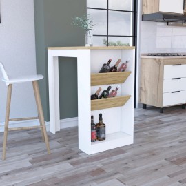 Kenton Kitchen Island with Two Bottle Organizer and Shelf Practical Kitchen Cart with Storage Featurescolor: White / Macadamia Color