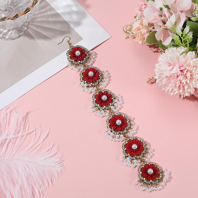 CABODYALS 1 Stück Rotes Kunststoff Blumen Stirnband Mit Blumenperlen Quaste