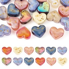Crafans 20Pcs Heart European Beads Heart Shape Large Hole Beads with Gold Foil Opaque Acrylic Love Bead for DIY Bracelet Earring Necklace Jewelry Making, Random Colors
