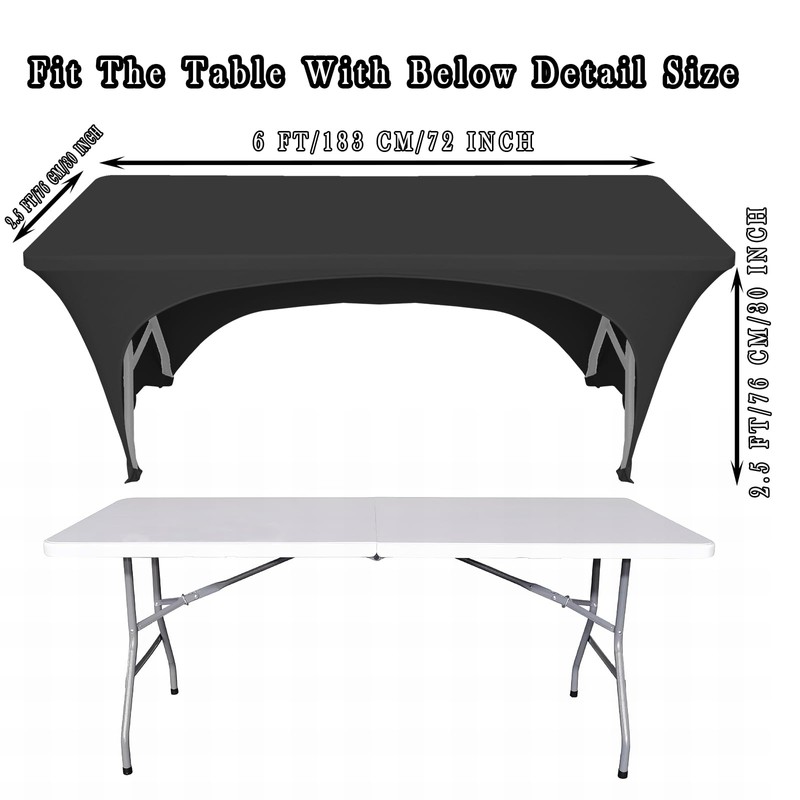 Spandex Tablecloth [6FT, Black] for Rectangle Tables with Open Back,Elastic