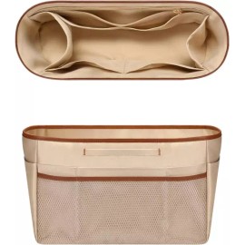 여러 개의 주머니와 손잡이가 있는 작은 새틴 지갑 정리함 가벼운 핸드백 베이지 [Small Slender Open Top] Small Satin Wallet Organizer with Multiple Pockets and Handles, Lightweight Handbag Beige [Small Slender Open Top]