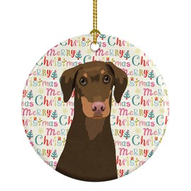 Caroline's Treasures Doberman Pinscher Red and Rust Natural Ears #2 Christmas Ceramic Ornament Christmas Tree Hanging Decorations for Home Christmas Holiday, Party, Gift, 3 in, Multicolor