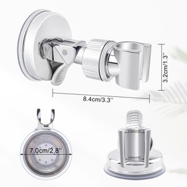 Quacc Adjustable Shower Head Holder Shower Handle Clip Removable Strong Suction Cup No Drill Shower Head Bracket with Chrome Polished for Bathroom (Silver)