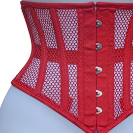Hi-GERMANWEARS Women's Underbust Corset Black Mesh Steel Boned Waist Trainer Body Shaper Cincher Waspie Heavy Duty Short Torso Waist Corset, red, 3XS