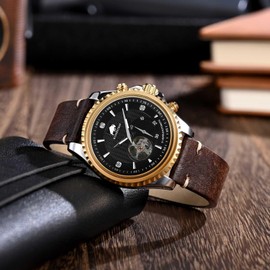 BSIONSTRAP Antique Watch Bands for Men, Italian Leather, Quick Release Watch Straps, 20mm, Coffee Brown (Gold Buckle)