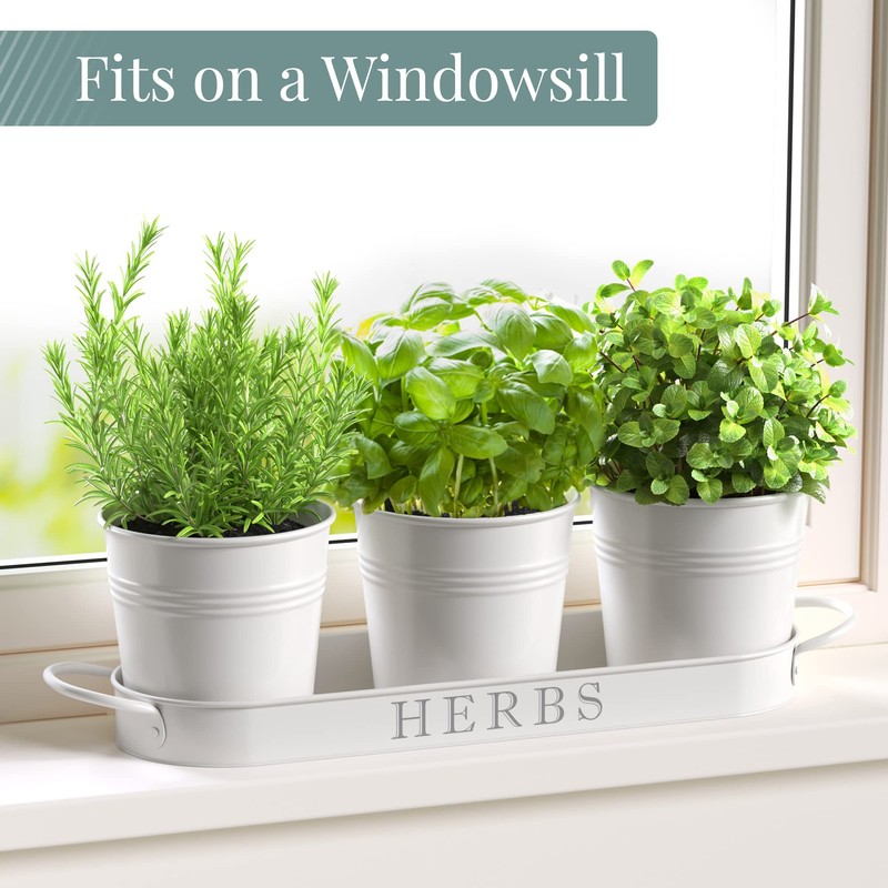 Barnyard Designs Indoor Herb Garden Planter Set with Tray, Metal