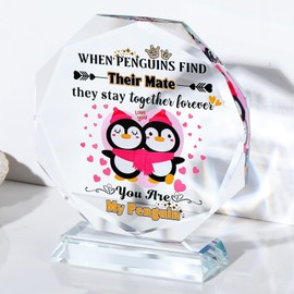 Movdyka 5.3" Crystal Penguins Ornament Gifts for Her Him, Romantic I Love You Gift for Boyfriend Girlfriend, Wedding Anniversary Birthday Valentine's Day Presents for Wife Husband