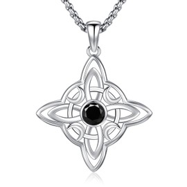 Friggem Celtic Necklace 925 Sterling Silver Moonstone Celtic Knot Pendant Necklace Wicca Witches Jewellery for Women Girls, Sterling Silver