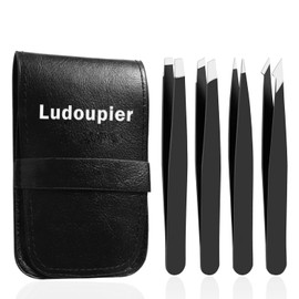 LUDOUPIER LUDOUPIER [4+1 Pieces] Tweezers Set with Travel Case, Great Precision Upgrade Professional Anti-rust Alloy Tweezers for Women & Men, Multi-purpose as Eyebrows Facial Hair Ingrown Hair Removal