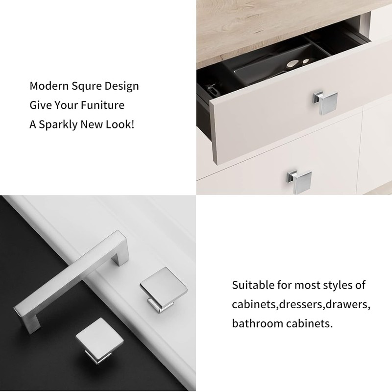 LONTAN 12 Pack Silver Square Drawer Cupboard Knobs - Brushed