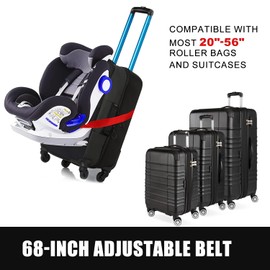 Car Seat Belt Strap to Suitcase, Car Seat Travel Strap with Heavy Duty Metal Buckle, Fixing Baby Car Seat to Luggage, Safe Travel Solution for Transport (Red)