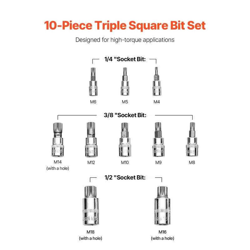 VEVOR Extra Long Allen Hex Bit Socket Set, 18-Piece 3/8