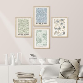 SIGNWIN Framed Poster William Morris Blue & Green Floral Pattern Wilderness Nature Illustrations Fine Art Decorative Country/Farmhouse Vintage for Living Room, Bedroom, Office - 8"x10"x 4 Natural