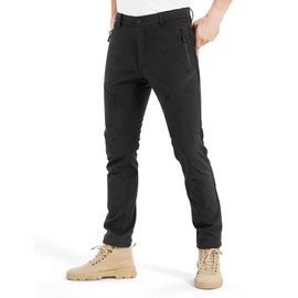 KUTOOK Winter Windproof Water Repellent Hiking Pants Thermal Fleece Casual Pants Straight Leg with Zipper Pockets for Men Outdoor Sports Black XX-Large