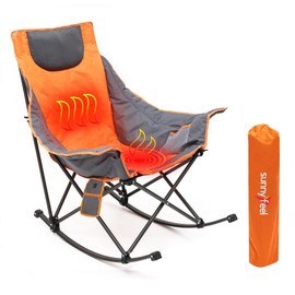 SUNNYFEEL Heated Camping Chair, Oversized Rocking Camping Chair for Adults 500 LBS,Folding Lawn Chair with Padded Patio Recliner, Portable Outdoor Camp Rocker Chairs