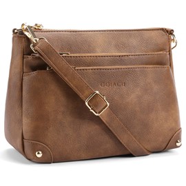 GOIACII Crossbody Bags for Women Medium Size Shoulder Handbags Ladies Retro Satchel Purse with Multi Zipper Pockets Soft Leather Brown