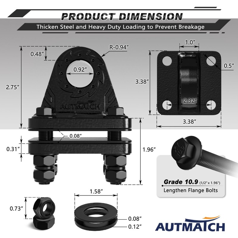 AUTMATCH D Ring Shackle Mount (2 Pack) - 52,910 lbs