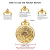 DerMacht Steampunk Gold Pocket Watch Skeleton Mechanical Gear Hand-Wind Roman