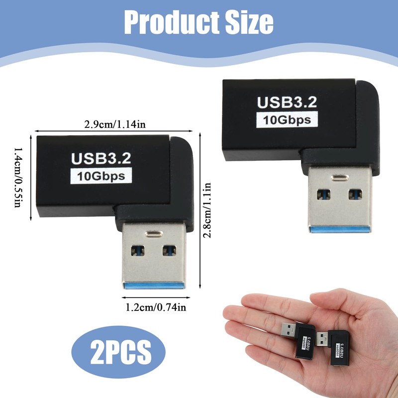 2 PCS USB Winkelstecker 90 Grad USB 3.2 Winkel Adapter,