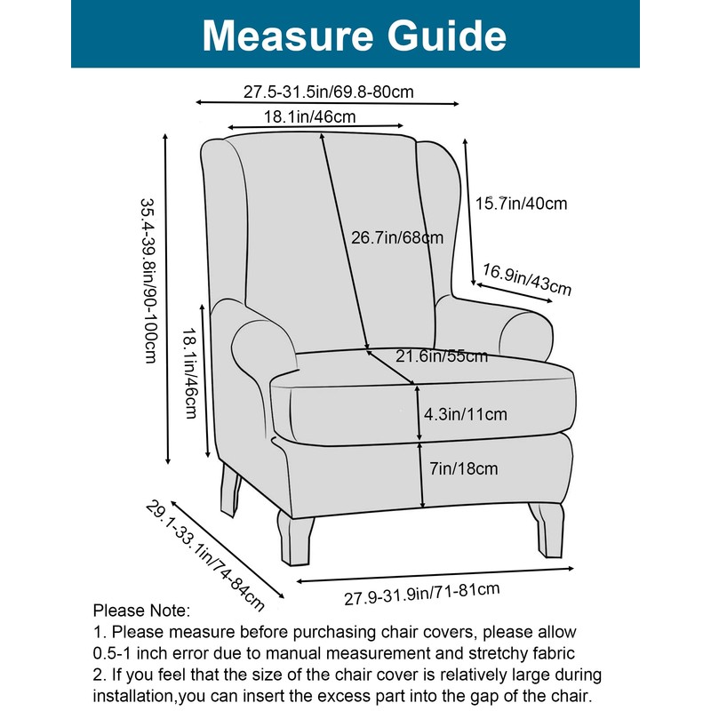CRFATOP Wingback Chair Covers 2 Pieces Stretch Printed Wing Back