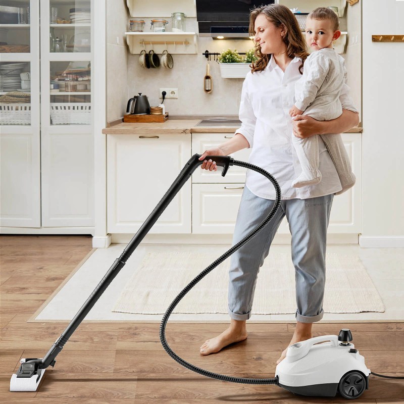 Costway 1800W Multi-Purpose Steam Cleaner with Trigger Lock Wheels &