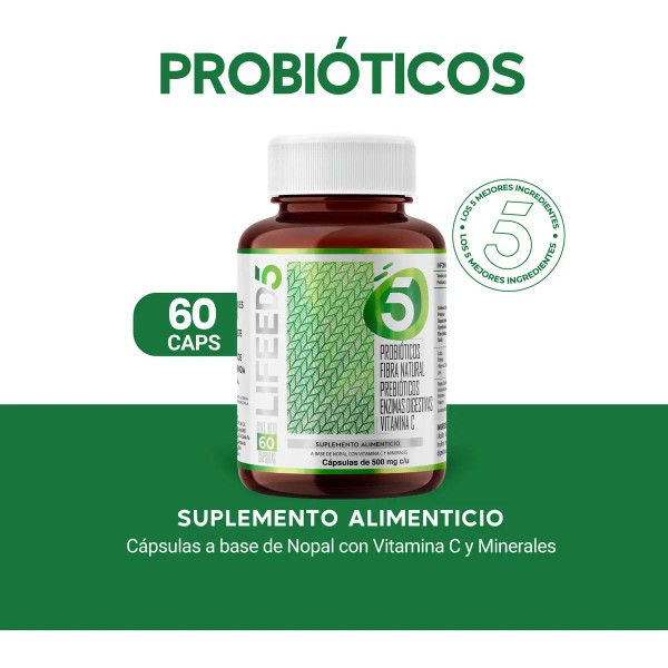 Suplemento Lifeed5 Digestión Total – Probióticos, Prebióticos, Enzimas, Fibra y