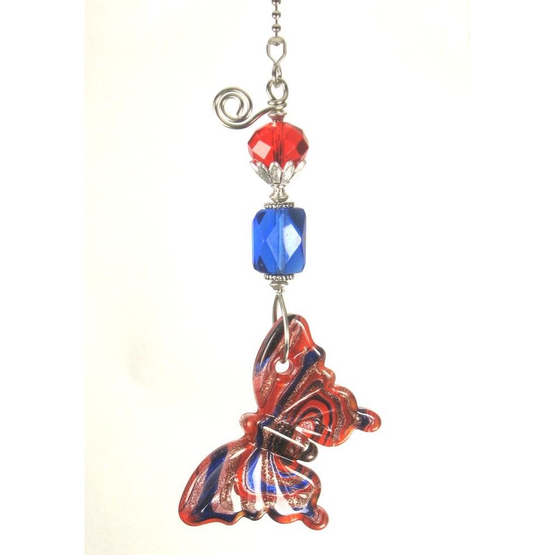 Big Bright Red and Cobalt Blue Lamp Work Glass Butterfly