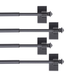 H.VERSAILTEX 4 PACK Magnetic Curtain Rods for Metal Doors Multi-Use Rods for Small Windows Cafe Sidelight and Iron Steel Places, Tool Free with Square Finials (Adjust from 9 to 16 Inch, Pewter)