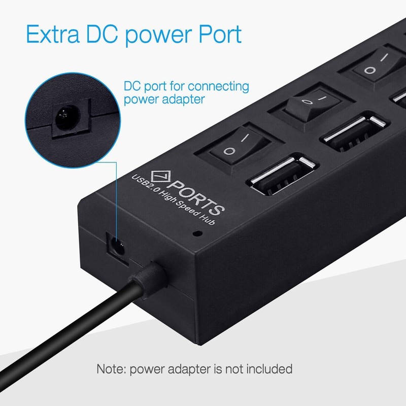 PeakTrend Multi Port Splitter, 7 Port USB 2.0 Hub, USB