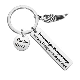 CENWA For He Shall Give his Angels Charge Over you Keychain Psalm 91:11 Gift New Driver Gift 16th Birthday Sweet 16 Gift For Son/Daughter (for he shall K 1)