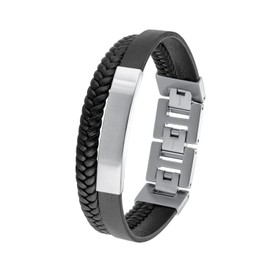 s.Oliver 2036861 Stainless Steel Leather Men's Bracelet 18.5 + 1.5 + 1.5 cm Black Comes in Jewellery Gift Box, Stainless Steel Leather, None