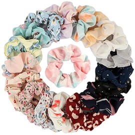 FAMEZA 12 Pcs Chiffon Hair Bands Ponytail Ties Hair Scrunchies Flower Hair Scrunchies Girl Hair Accessory, Great for Casual and Party Dress