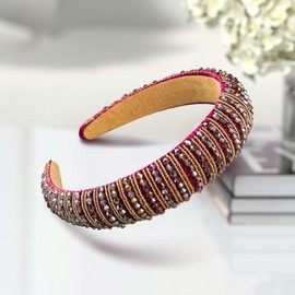 YFKEJI Headbands for Women, Beads Headband for Thick Hair, Bejewelled Hairband, Glitter Hair Hoops, Accessories for Girls Fashion, Multi-colored, Red(A#)