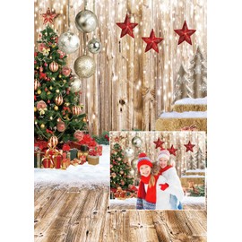 CHAIYA 5X7FT Christmas Backdrop Wood Floor Backdrop Winter Snow Xmas Tree Gift Christmas Family Party Background New Year Party Decoration Backdrop