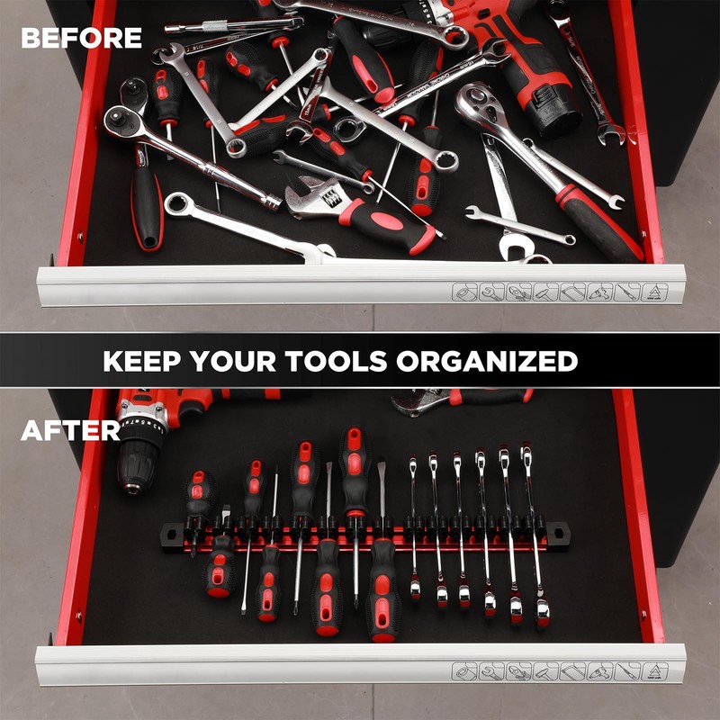 Mayouko Magnetic Screwdriver Wrench Organizer, Aluminum Rail Magnetic Tool Holder,