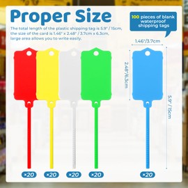 LeonBach 100 PCS Plastic Shipping Tags,1.46" x 2.48", Waterproof Labels Writable Hanging Tags with Sealing Strap,Shipping Cable Tie Tags Label for Keys Luggage Logistic Retail Inventory(Multicolored)