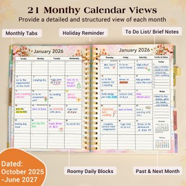 Planner 2025-2027, 21 Months Weekly and Monthly Daily Planner from October 2025 - June 2027, 8.5" x 11" A4 Large Hardcover Agenda Organizer Book 2026 with Tabs, Spiral Yearly Calendar Planners for School Work Home, Pink Blue Marble