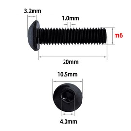 Okaywork M6 x 20 mm Round Head Screws with Hexagon Socket, Pack of 20 Screws 1035K (Carbon Steel) Hexagon Socket Stainless Steel Black Rounded Head Screws with Flange Machine Screws Full Thread
